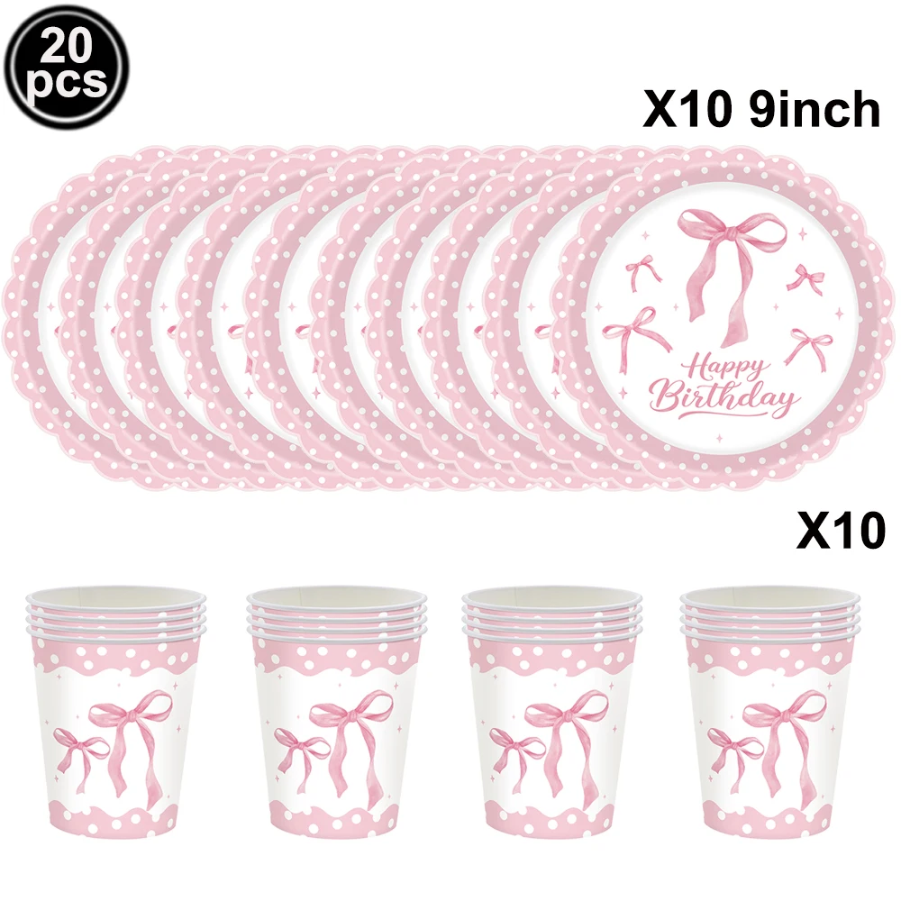 Pink Bow Theme Disposable Paper Napkins - 20pcs for Birthdays, Baby Showers, and Weddings