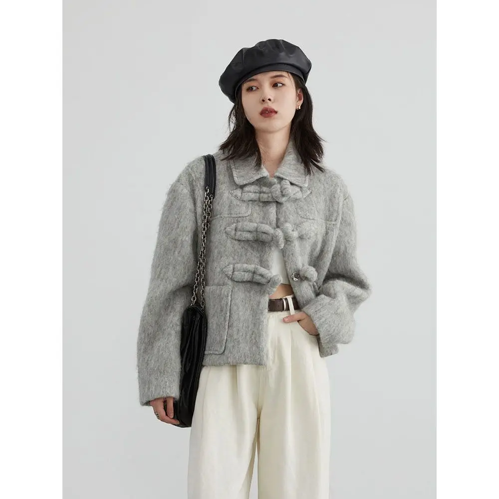 Korea Fashion Women Woolen Coat New Chinese  Button Short Coat Small Office Lady Jackets Autumn Winter Coat For Women