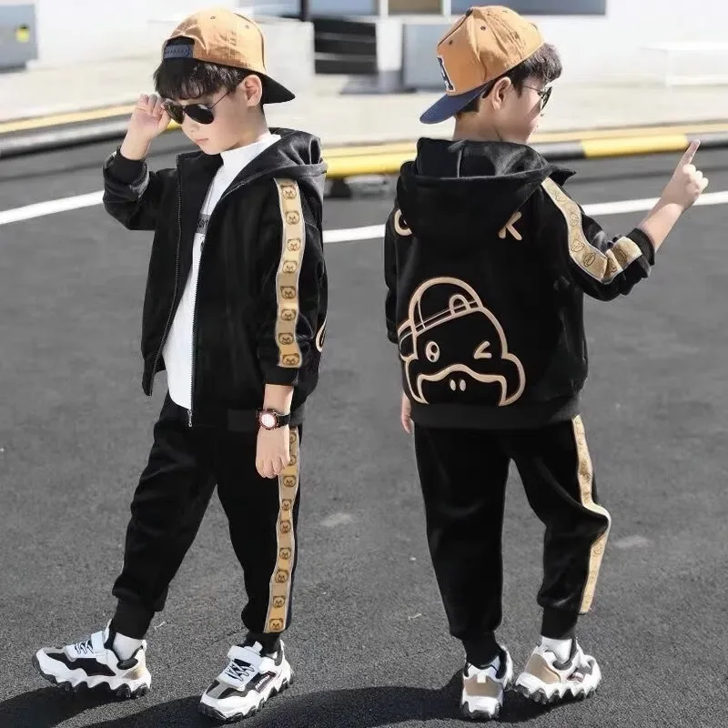 

Autumn Winter Boys Tracksuit Toddler Teenager Warm Clothes Velvet Jacket Zipper + Ankle-tied Pant Children Set 4 6 8 10 12 Year