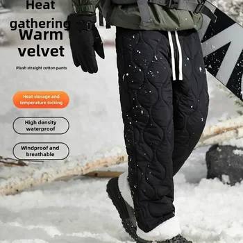 Pantaloni in pile invernali Uomo Donna Casual in pile polare Pantaloni in cotone antigelo impermeabili Abbigliamento da neve per esterni Pantaloni cargo addensati 1
