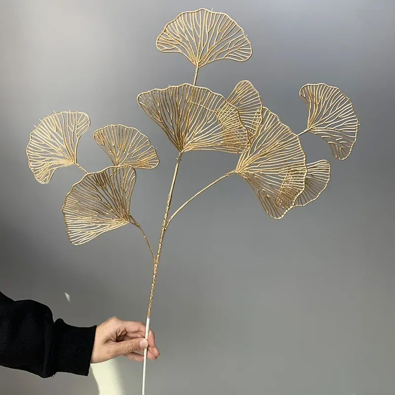 1PCS Three-pronged Fan Leaf Flower Mini Gold Ginkgo Leaves In Different Shapes Branches DIY Wedding Decorations Home Decor - Image 2