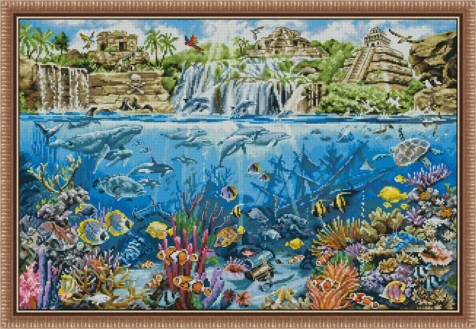 

Pirate Island DIY Embroidery Cross Stitch Kits, Cotton Craft, Needlework Canvas, 65-46