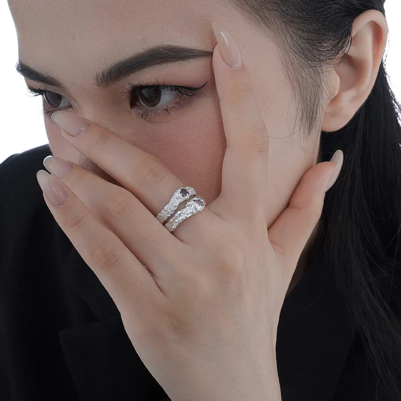 New 2023 Fashion Pleated Ring Women's Silver Colour Open Ring Horse Eye Stone Ring Banquet Jewelry Accessories Gift