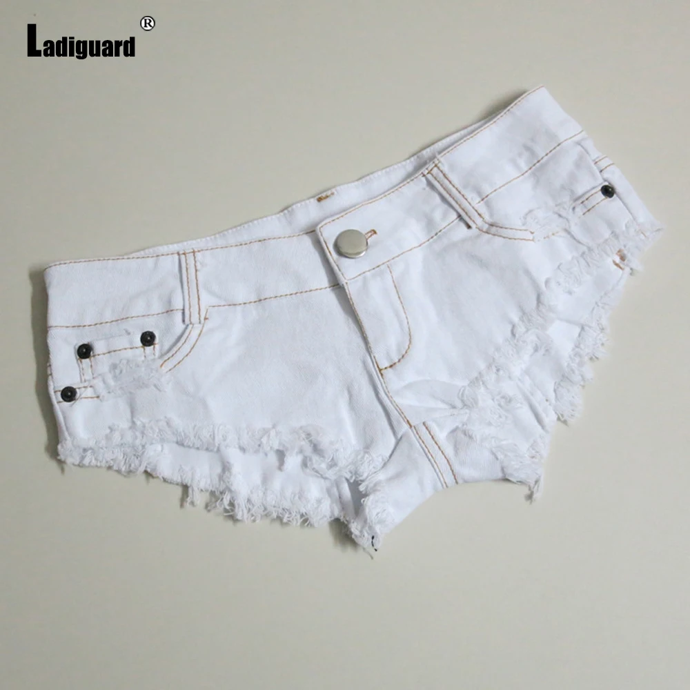 Ladiguard 2023 New Sexy Thong Denim Shorts Women Fashion Ripped Short Jeans Summer Panties Ladies Vintage Stand Pocket Hotpants