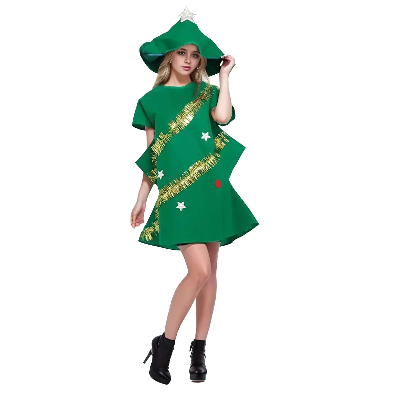 

Short Sleeve Cosplay Adult Novelty Dress Elf Costume Party With Hat Fancy Kids Performance Christmas Tree Outfit Xmas Cosplay
