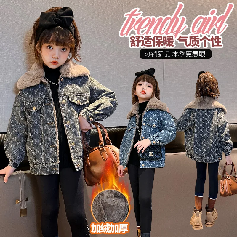 

Children thick Outwears Coats Winter Fur Coat for Girls Denim Thick Warm Loose Teen Kids Jackets Streetwear Casual Outerwear