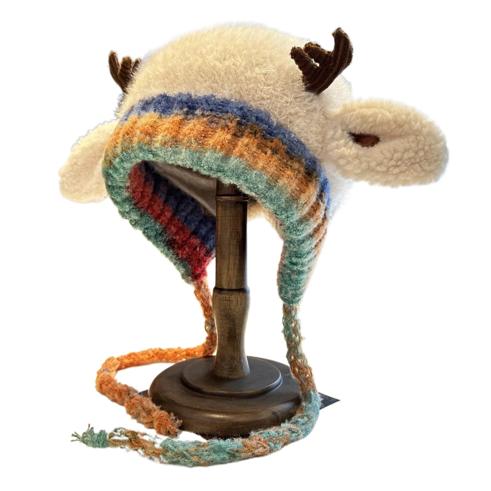 사슴 모양 보관함 2-in-1 니트 루돌프 비니 모자 플러시 따뜻한 뿔 모자 여성용 크리스마스 선물