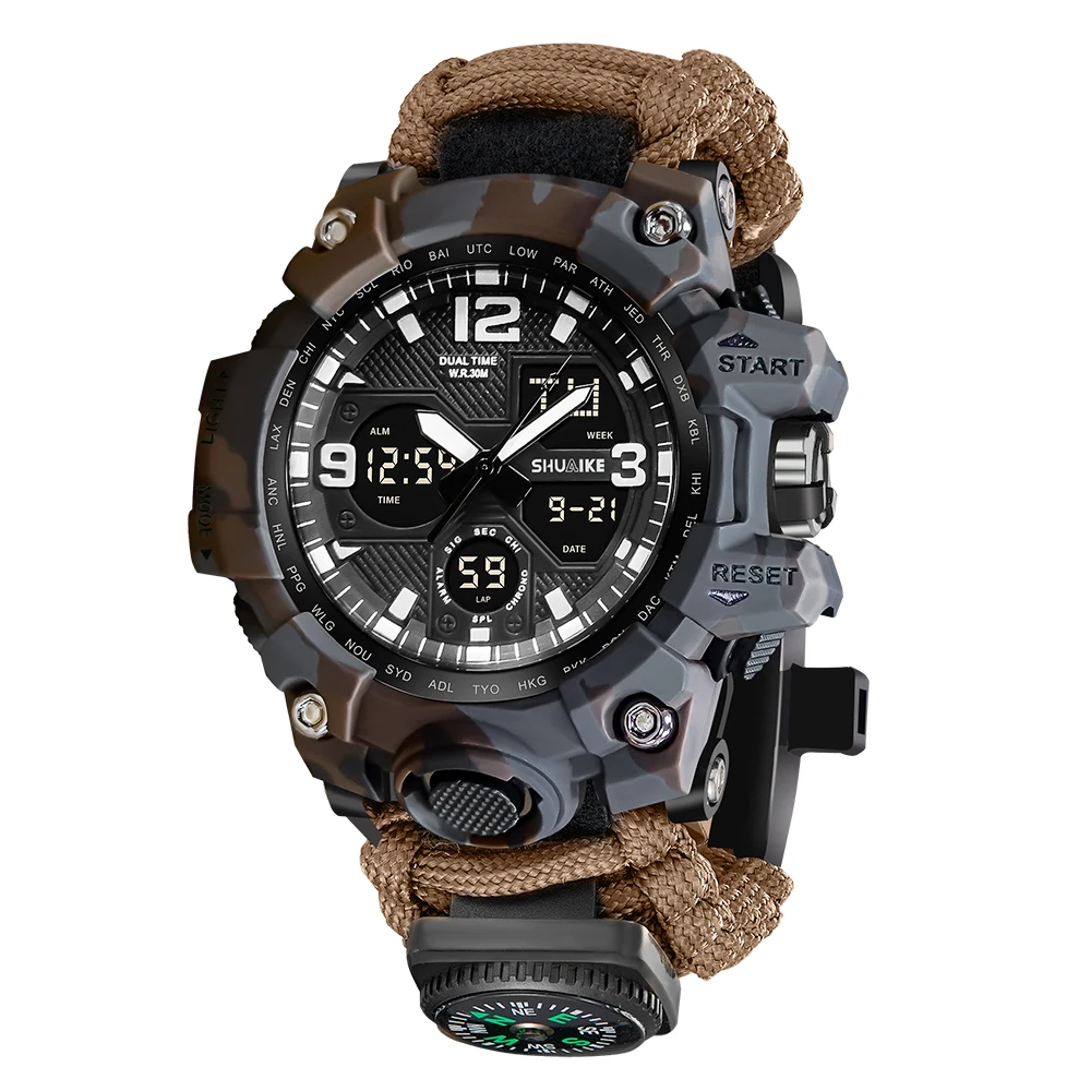 Men's Waterproof Multifunctional Outdoor Sports Watch with LED Dual Display