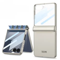 Magnetic Hard Shell Phone Case with Hinge Protection and Tempered Film Protector Cover - Galaxy Z Flip6 (Titanium gray)
