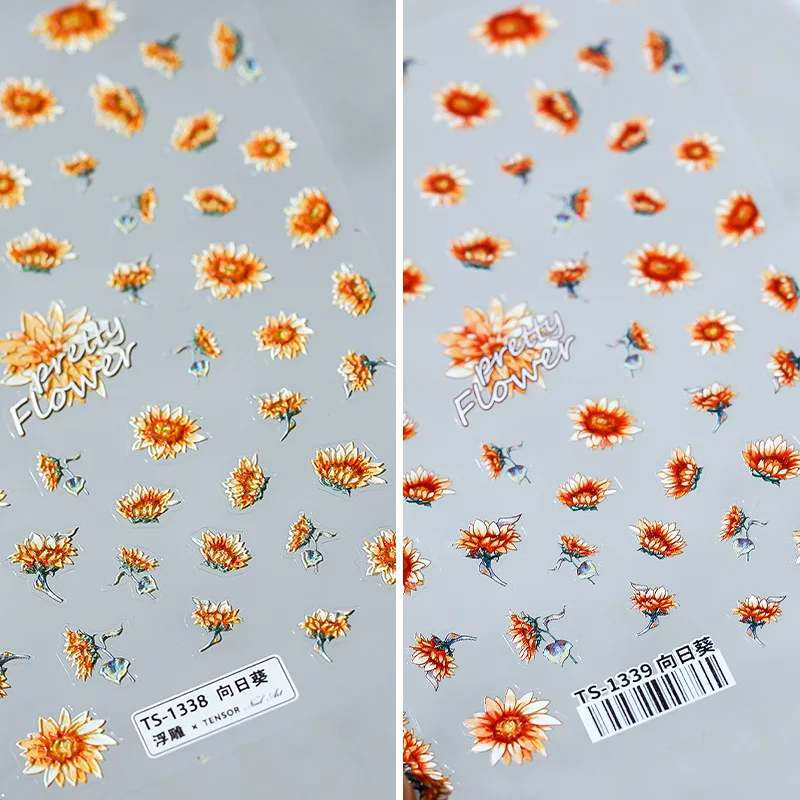 

Acrylic Engraved Sun Flowers Design Floral Nail Sticker Decals DIY Slider For Manicuring Nail Art Decoration Z0604