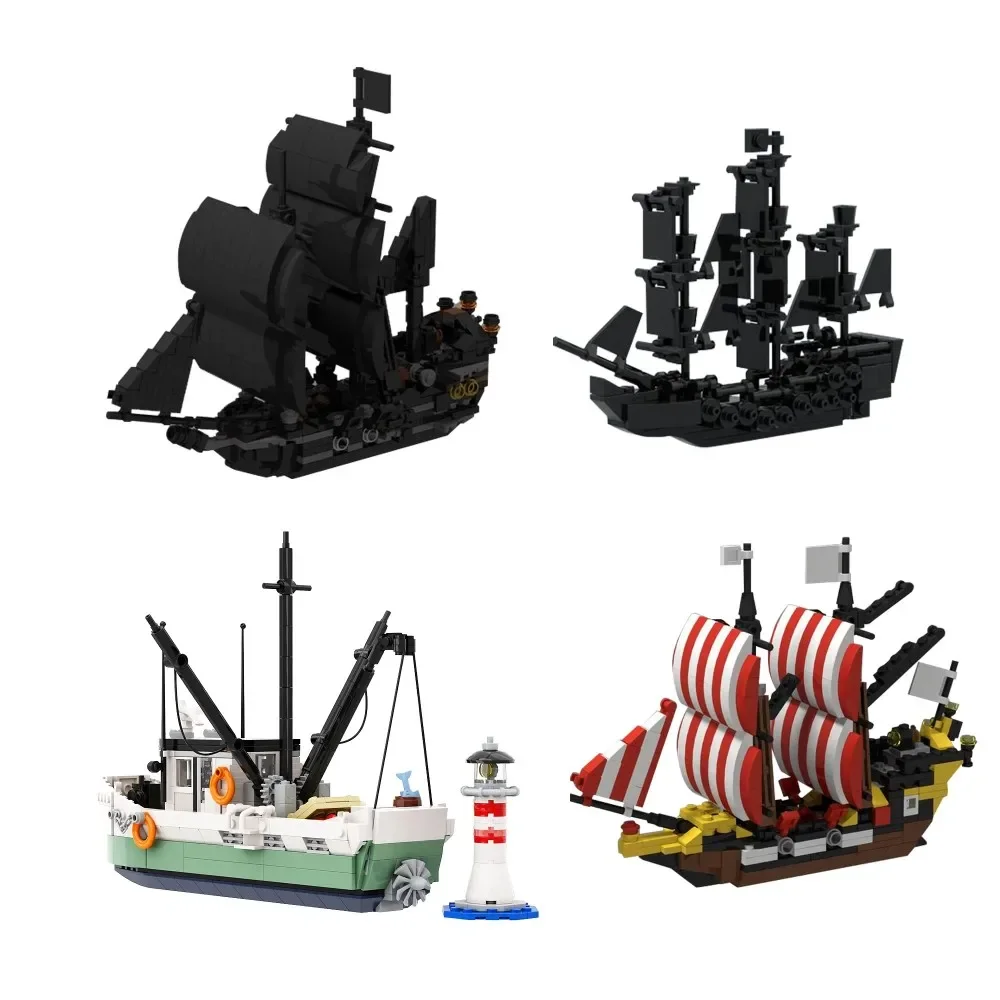 

Модель корабля MOC С черным жемчугом, классические строительные блоки, мини-элементы Черного моря, 6285 блоков, рыболовная лодка, игрушка для детей, подарки