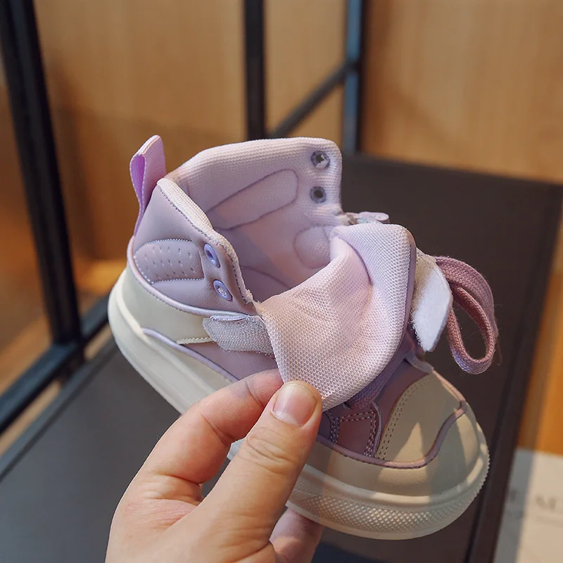 Children Sneakers Boy's High Top Solid Casual Shoes Girl's Fashion New Mesh Lining Student Sneakers Size 26-36 4