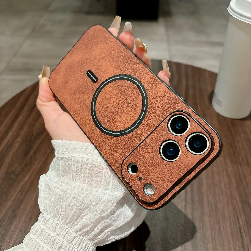 Magnetic Leather Case with All-Round Protection and Mag-Safe Compatibility