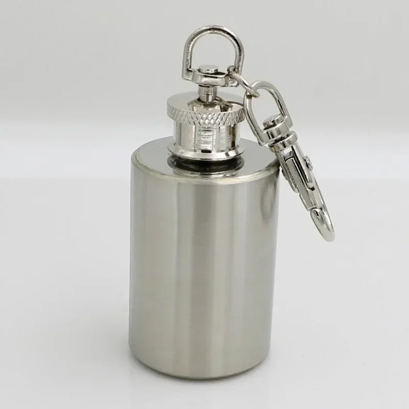 1 OZ Stainless Steel Mini Hip Flask with Keychain Screw Cap Portable ...