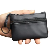 Mini porte-monnaie en cuir unisexe, simple, portable, première couche, cuir de vachette, rétro, fait à la main, fermeture éclair, petit portefeuille, étui à clés 2