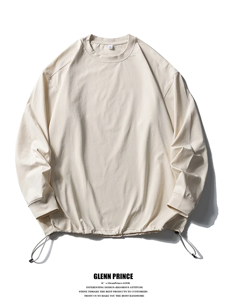 Loose Fit Long Sve T-irt Men's Outdoor Sports Qui Dry Casual Sle Pure Color Dstring Crew Ne Top by GPstudio