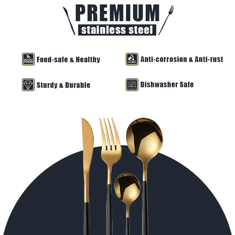 cutlery set western style cutlery set stainless steel cutlery set 24 Pcs stainless steel tableware set with thickened knife fork spoon black gold Western silver tableware