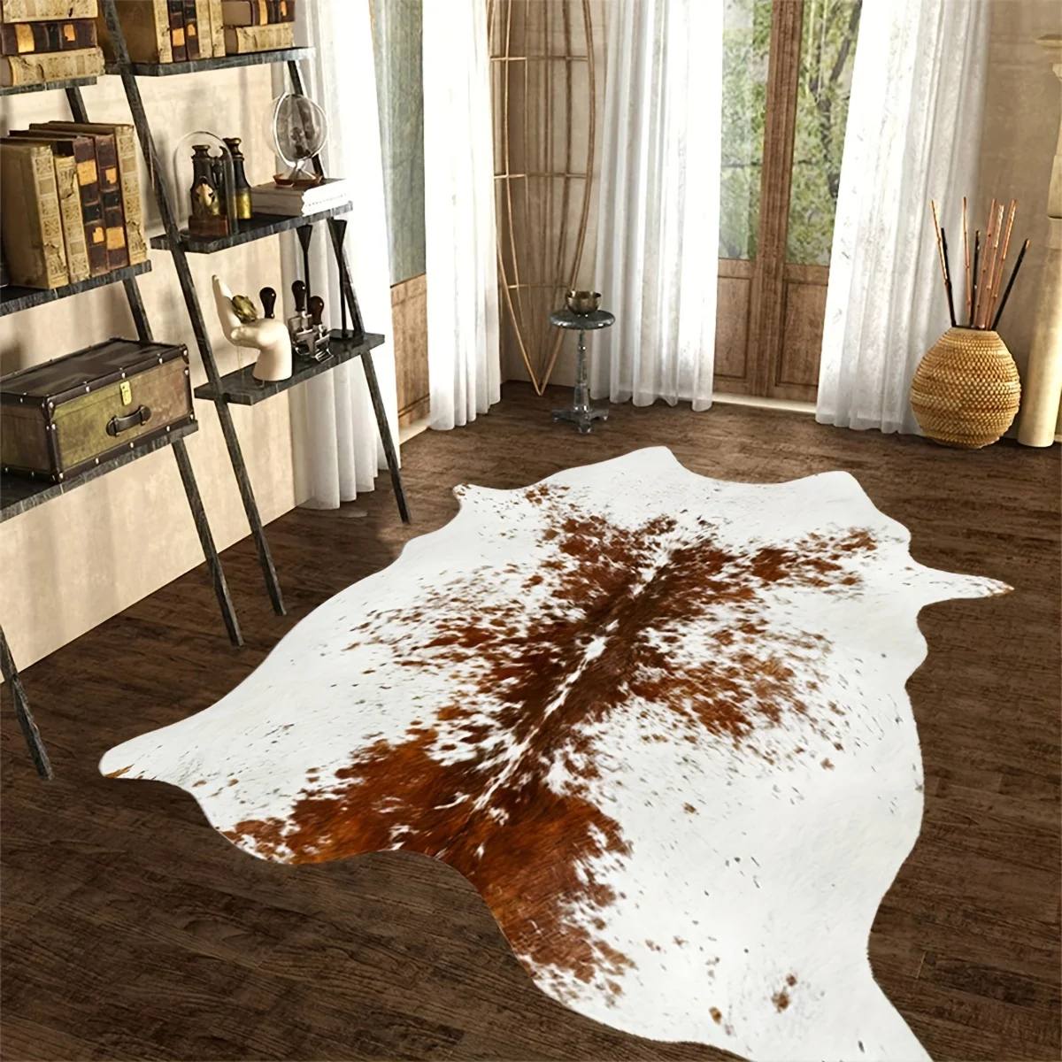 1pc Faux cowhide modern animal area rug, fashion calfskin rug, living room bedroom western decoration leather rug