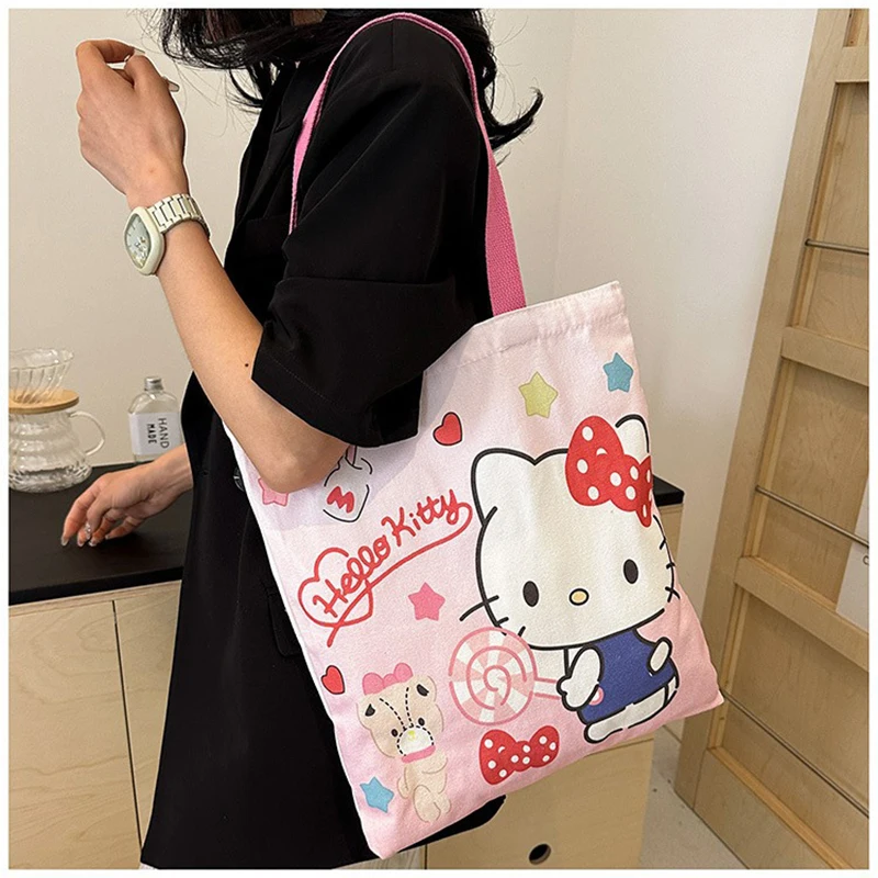 

New Hello Kitty Cinnamoroll Bag Kawaii Sanrio Anime Pompompurin Large Capacity Shoulder Bag Cute Cartoon Canvas Bag Student Gift