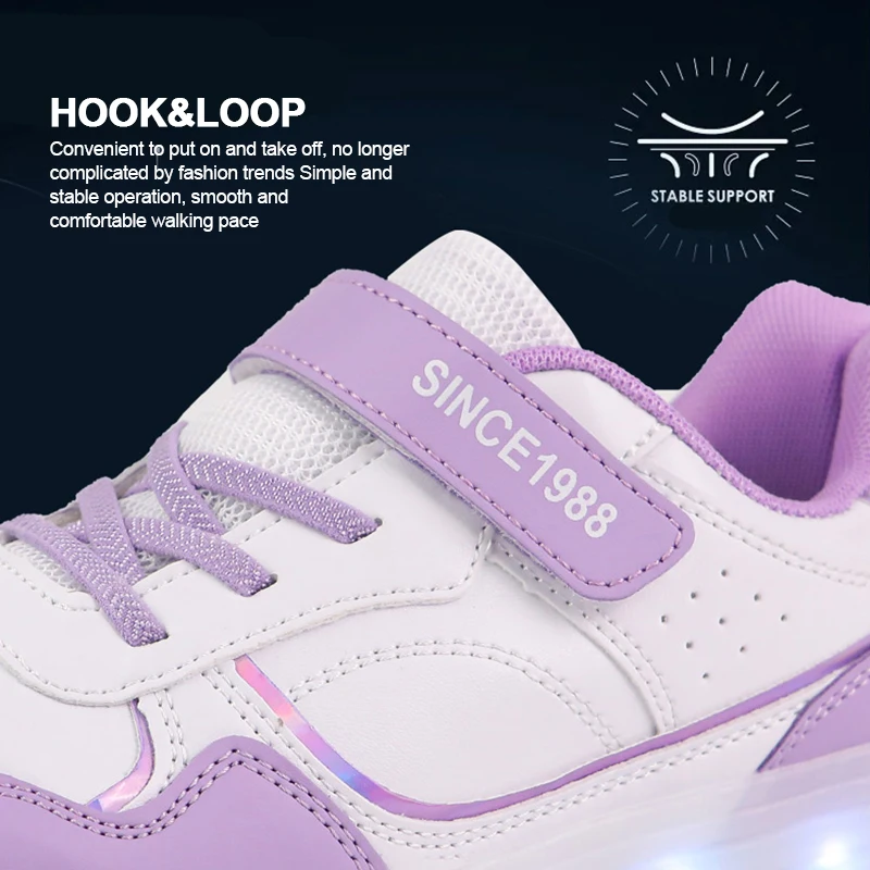 Roller Skate Shoes - Kids LED Light Sneakers With Hook & Loop Closure