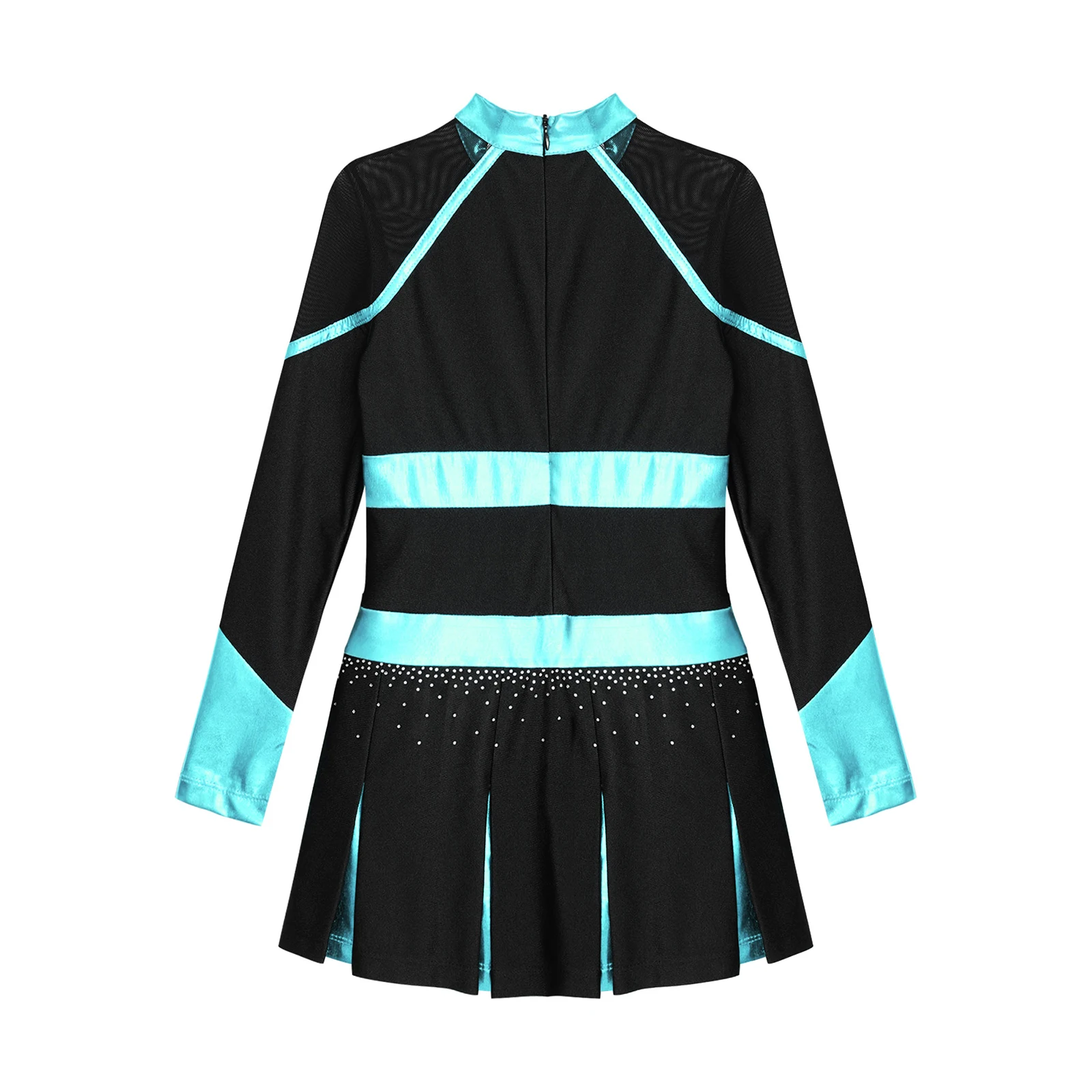 Kinder Mädchen Cheerleading Uniform Cheerleader Tanzkostüm Glitzernde Strasssteine Buchstabenmuster Metallic Langarm Plissee Kleid – Detail 36