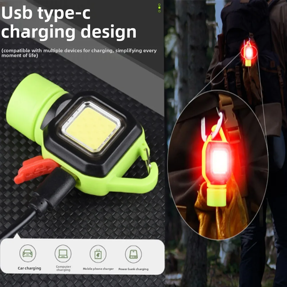 COB 휴대용 키체인 라이트 USB 충전식 자기 방수 LED 작업 조명 손전등 야외 캠핑 하이킹 비상용
