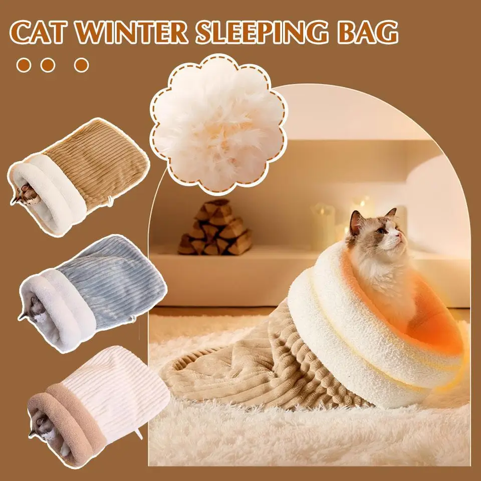 Kuscheliger Katzenschlafsack – Warmes Winterbett Für Katzen & Kleine Hunde, Flauschig Mit Schwanzdesign, Ca. 50x35 Cm