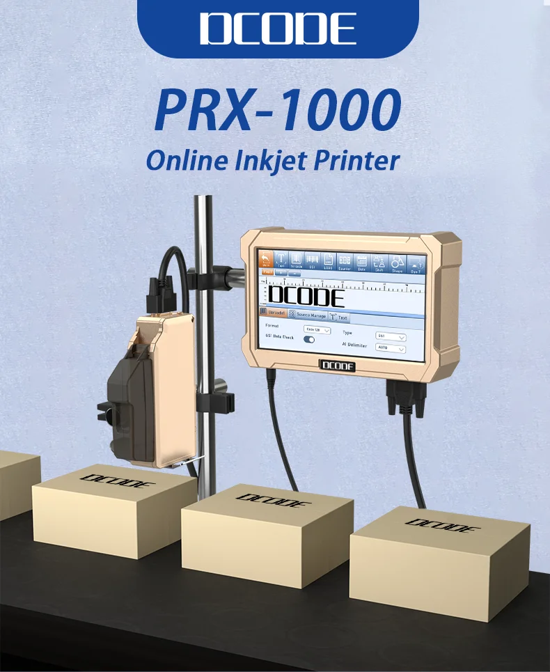 PRX1000 Online Inkjet Printer 6.5inch Capacitive Screen Thermal Inkjet Printer T