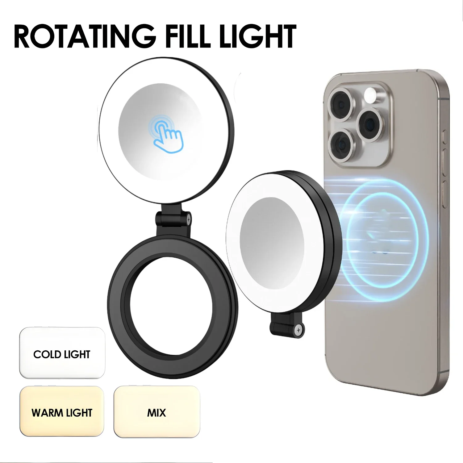 Ring light attached to phone showing magnetic connection