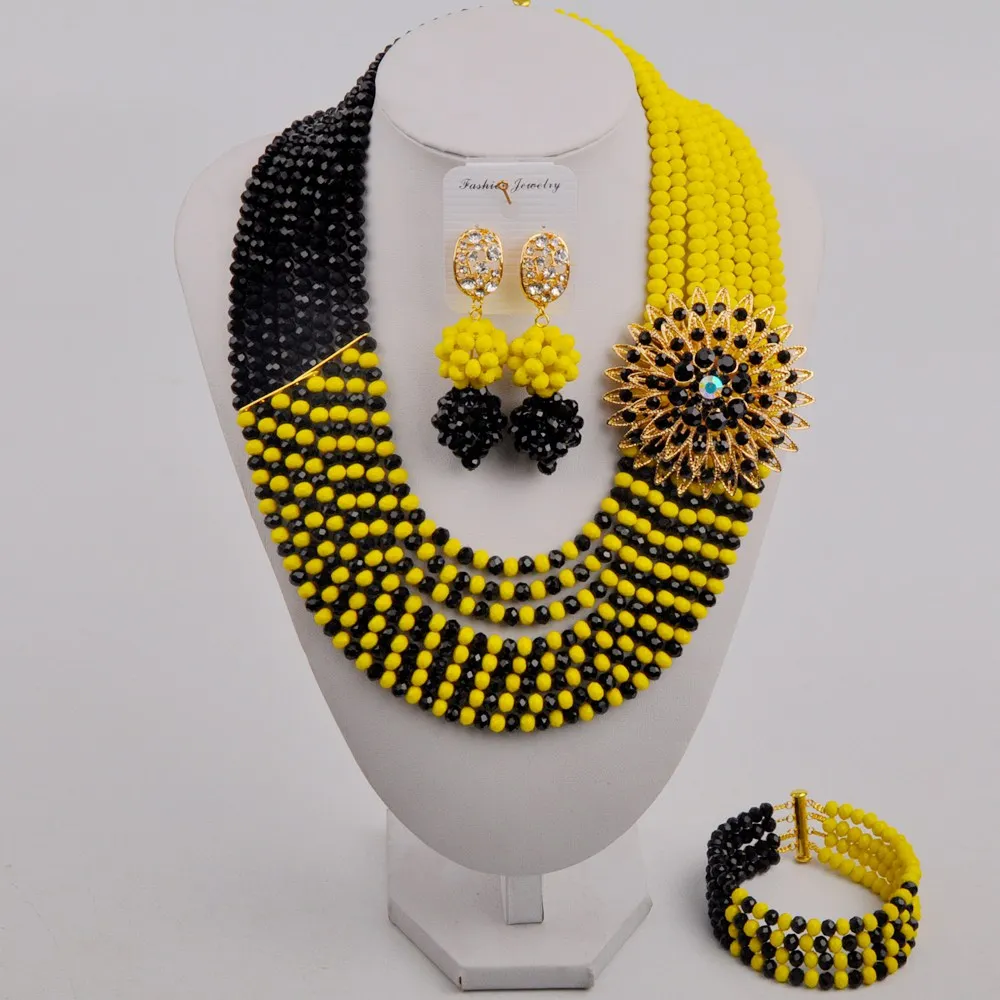 

Черный и Непрозрачный желтый костюм ожерелье Африканский ювелирный набор кристалл