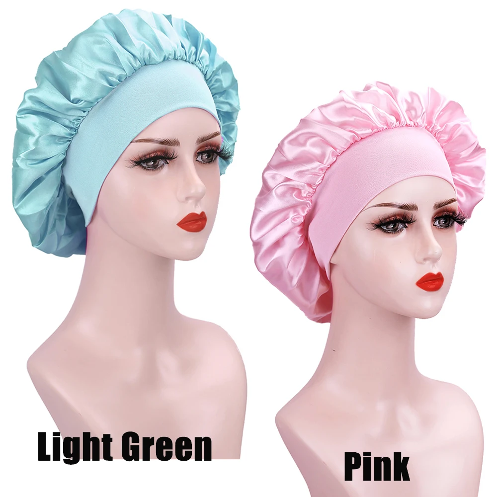 Bonnet de nuit en Satin pour femmes, 2 pièces, réglable, en soie, noir,  rose, pour cheveux bouclés - AliExpress
