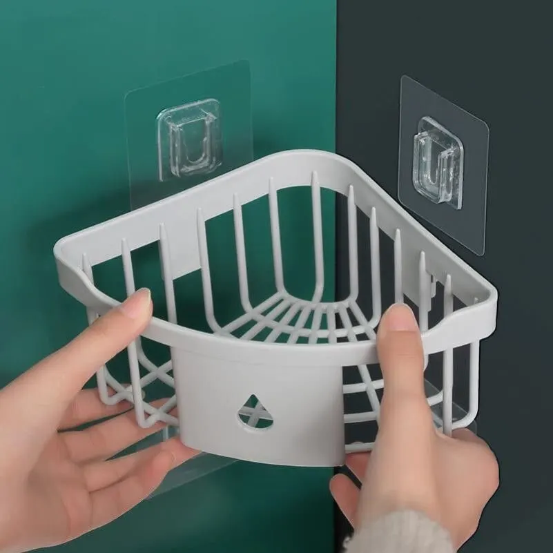 Punch Free Wall Mounted Tripod Bathroom Corner Wash Rack Bathroom Storage Rack
