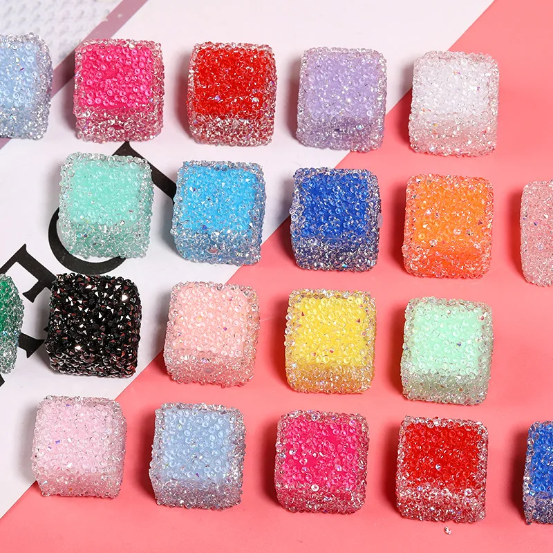 

Fresh New 20pcs 17mm Colorful Geometry Cube Acrylic Beads with Clear Rhinestones Paved Ornament Pen Beading Material Beading DIY
