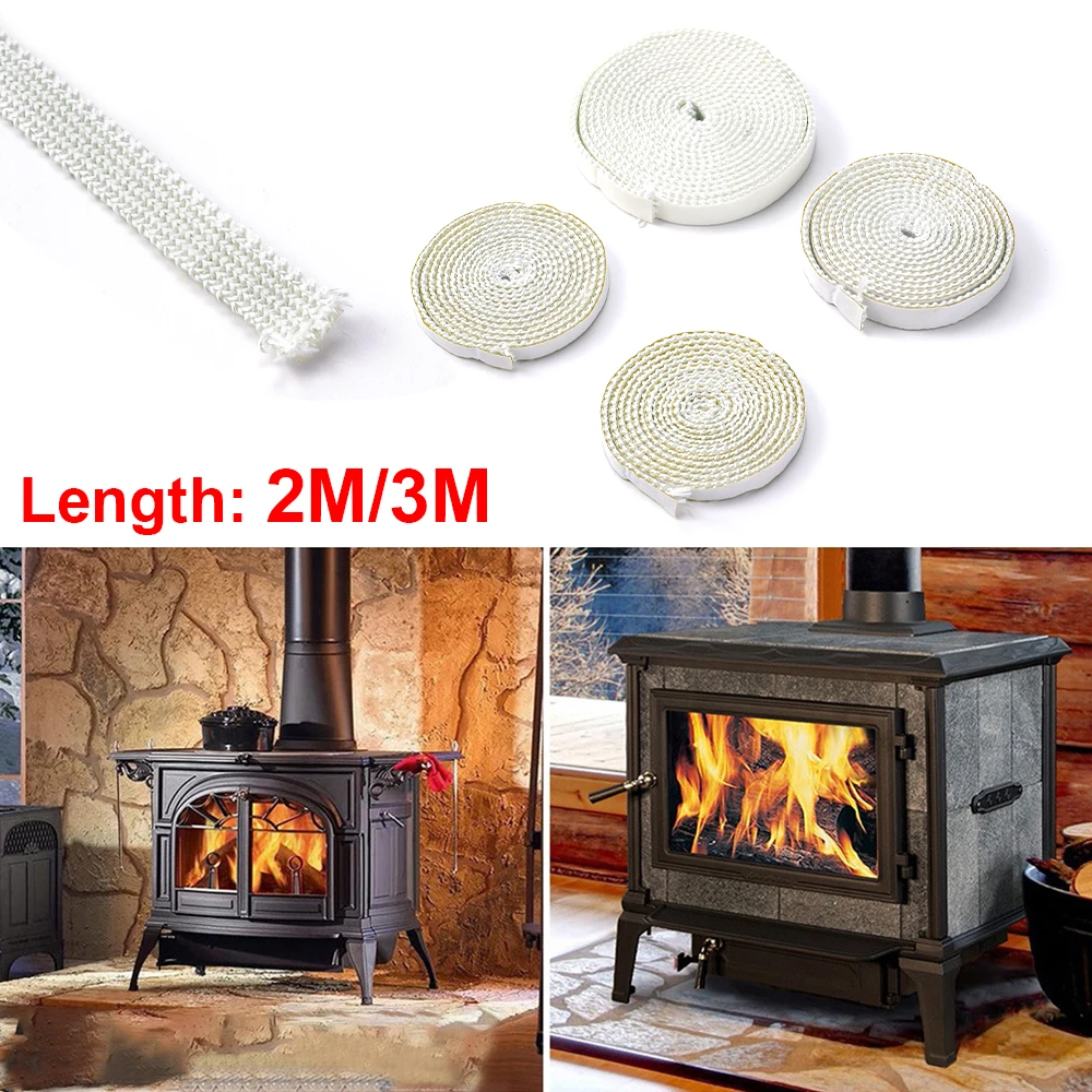 White Flat Stoves Rope Self-Adhesive Fiberglass Fireplace Chimney Door Sealing Cord Replacement Gasket Tape 2m/3m 10mm/15mm