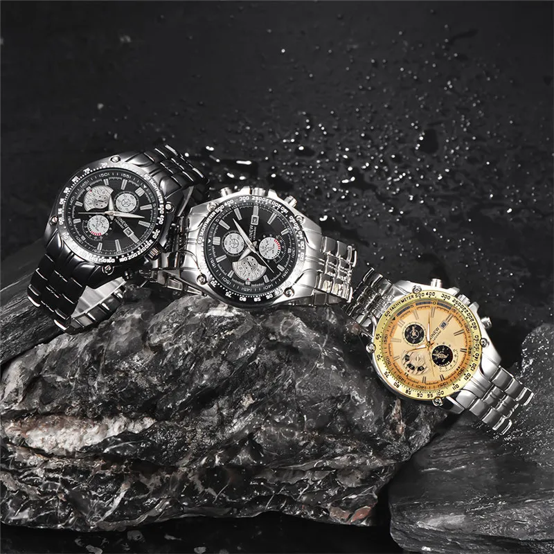 1pc / lot Men XINEW Brand Watches Male Fashion Alloy Band Simple Date Quartz Watch Relogio Masculino Reloj Hombre Montre Homme