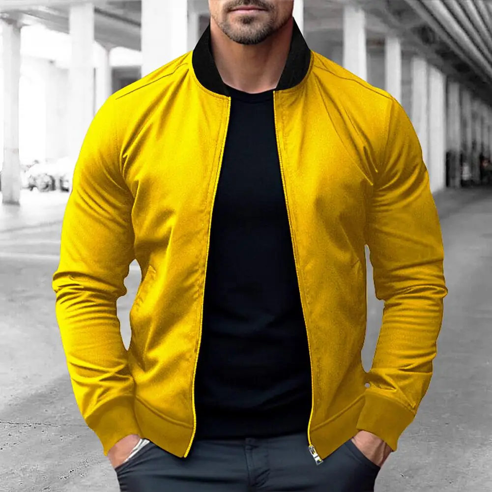 

Threaded Cuff Jacket Versatile Men's Cardigan Stand Collar Zipper Closure Pockets Casual Mid Length Jacket for Fall Spring Easy