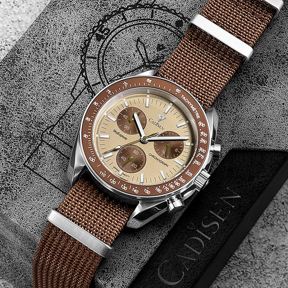 CADISEN Men's Luxury Quartz Watch – Sapphire Crystal, VK68 Chronograph, Automatic, Canvas Strap 1