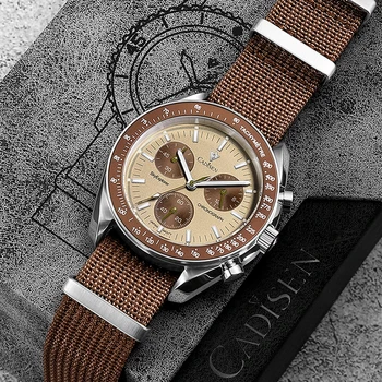 CADISEN Men's Luxury Quartz Watch – Sapphire Crystal, VK68 Chronograph, Automatic, Canvas Strap 1