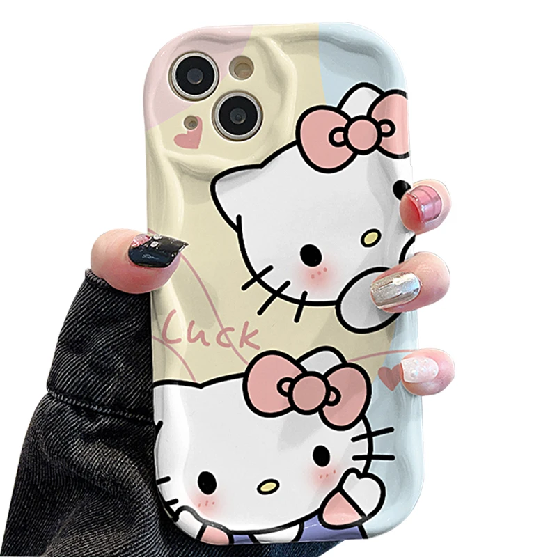 Cute Sanrio HelloKitty Wave Phone Case for iPhone 15 14 11