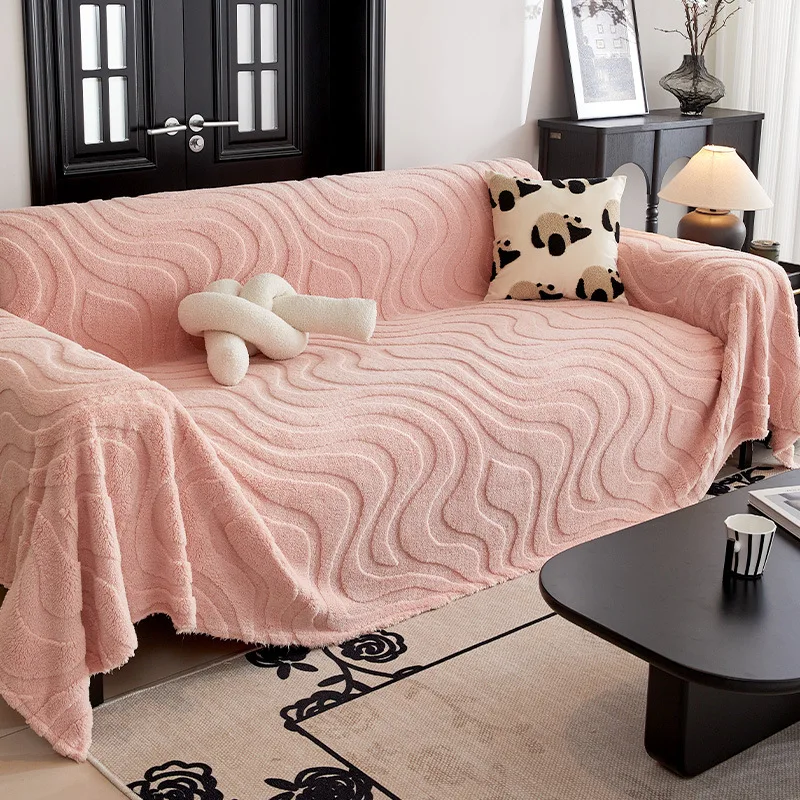 Winter All-Inclusive Sofa Cover Blanket Solid Color Plush Sofa Cover Multifunctional Decorative Blankets Simple Seat Covers