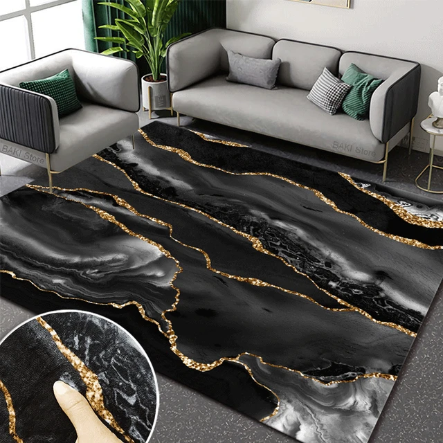 Tapis de marbre en or noir pour salon Décoration de maison de luxe Canapé  Table Tapis de grande surface Tapis de sol antidérapant Tapis de porte  d'entrée
