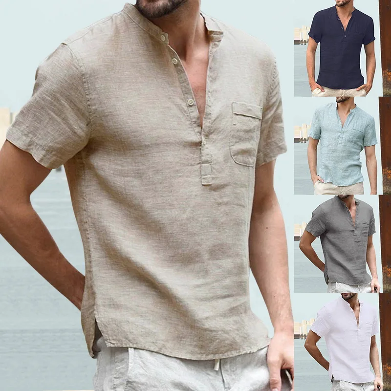 african fashion half sleeves men s set white v neck tops patch print trousers male groom suits party wear 2023 New Men'S Linen V Neck Bandage High Quality T Shirts Male Solid Color Long Sleeves Casual Cotton Linen Tshirt Tops S-5xl