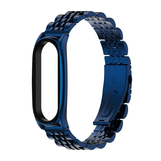Strap For Xiaomi Mi Band 3 4 5 Wrist Metal Bracelet Screwless Stainless Steel MIband for Mi Band 4 3 5 Strap Wristbands Pulseira 9 Seven blue