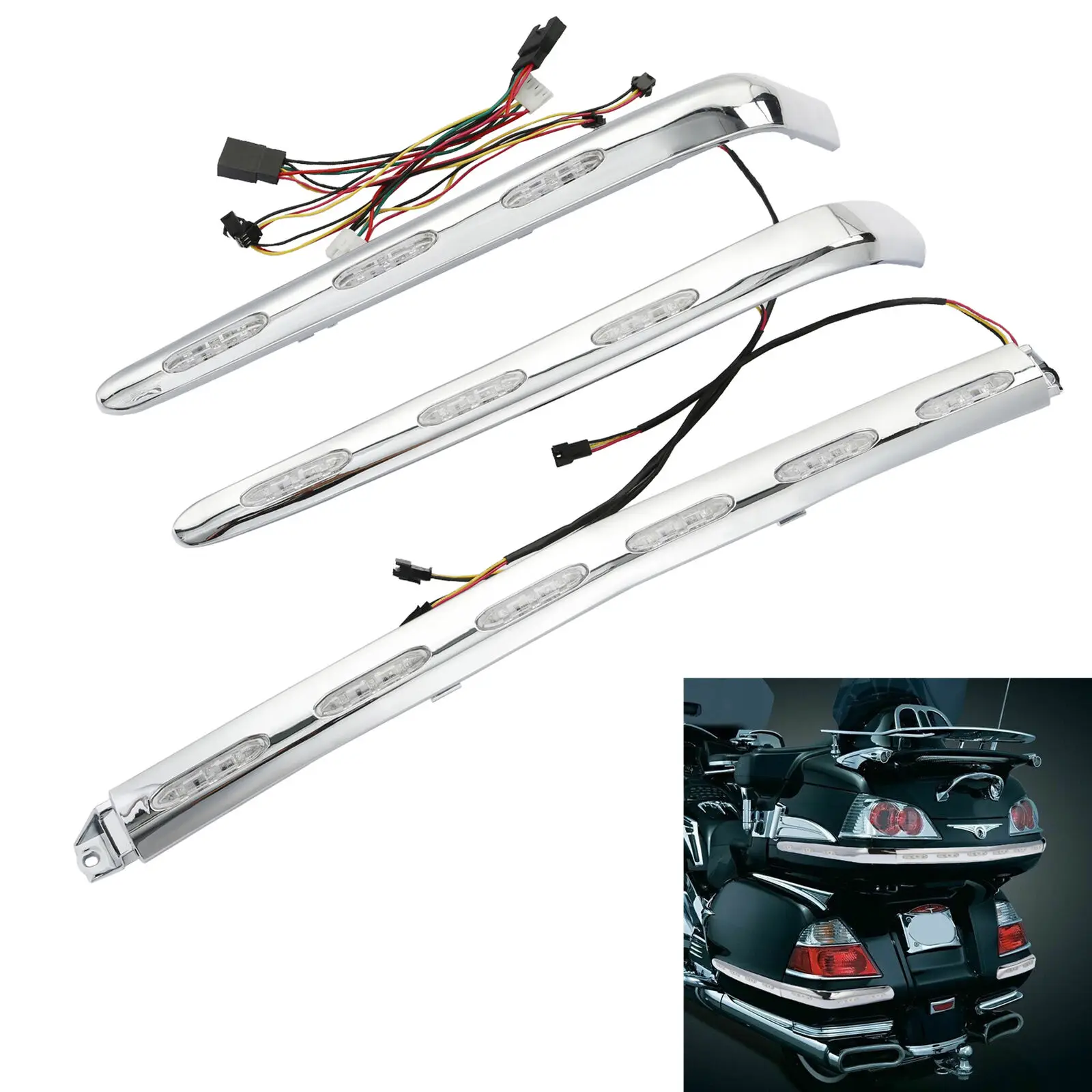 Motorcycle Accessories Rear Trunk Saddlebag Trim With LED Light Set For Honda Gold Wing 1800 GL1800 2001-2011 Motorcycle Clear/Red/Smoke