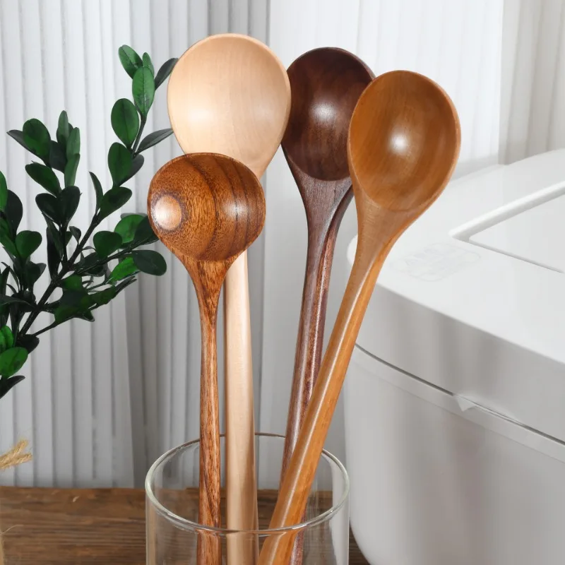 

Korean Style 1pc Long Spoons Wooden Spoons 10.9 Inches 100% Natural Cooking Mixing Stirr Wood Handle Round for Wood Soup