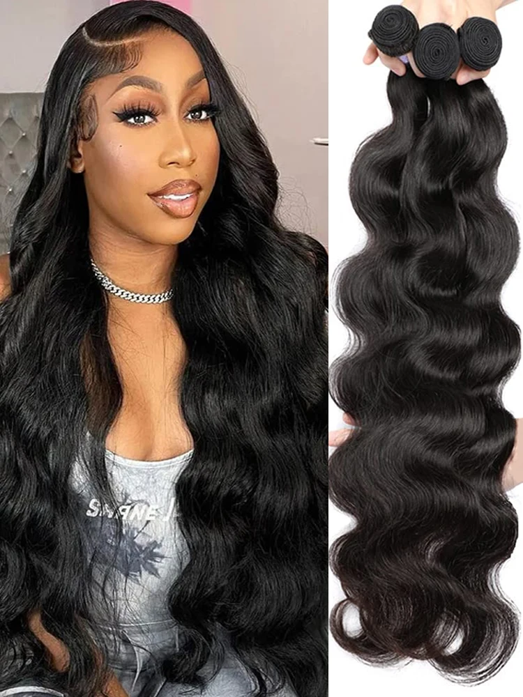 Brazilian Hair Weave Body Wave Bundles Human Hair Extensions Virgin 30 Inch Raw Natural Black 1 3 4 Bundles Deal