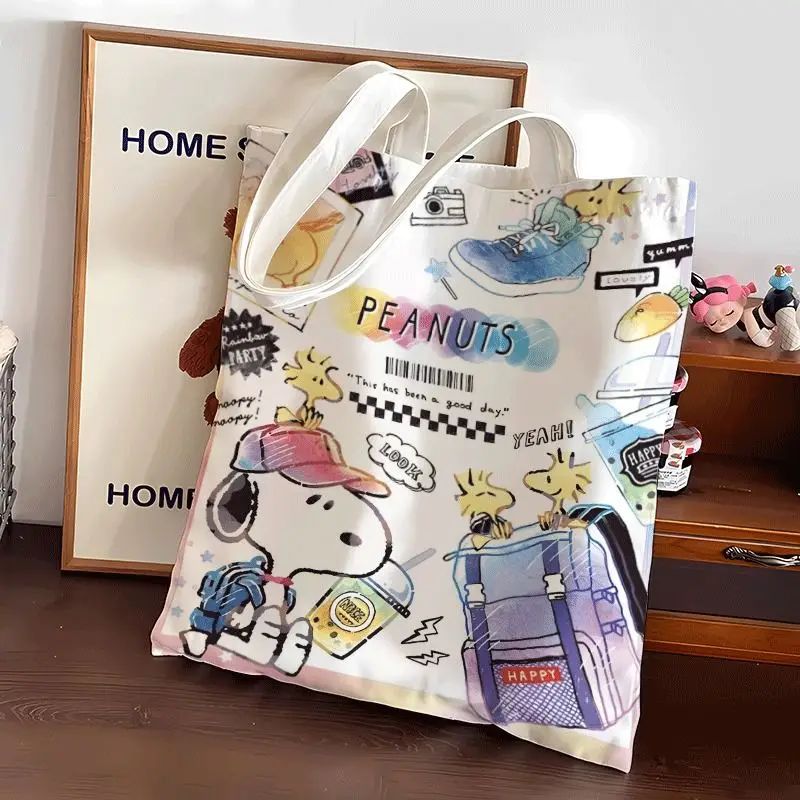 Холщовая Сумка Snoopy на молнии с мультипликационным принтом, вместительная Студенческая сумка, модная Экологически чистая сумка для покупок, женская сумка в подарок
