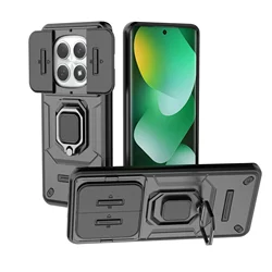 Slide Camera Case Stand Armor Antifall Protection Kickstand Cover for Redmi Note14 Pro 5G (Black)