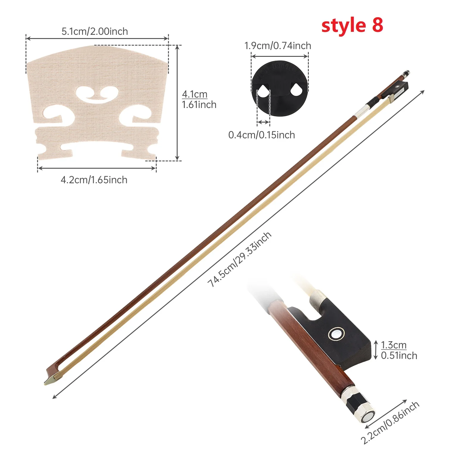 Brazilwood White Horsehair 4/4 Violin Bow with Accessories, Rosewood Frog Fiddle Bow Gift Violin Accessories