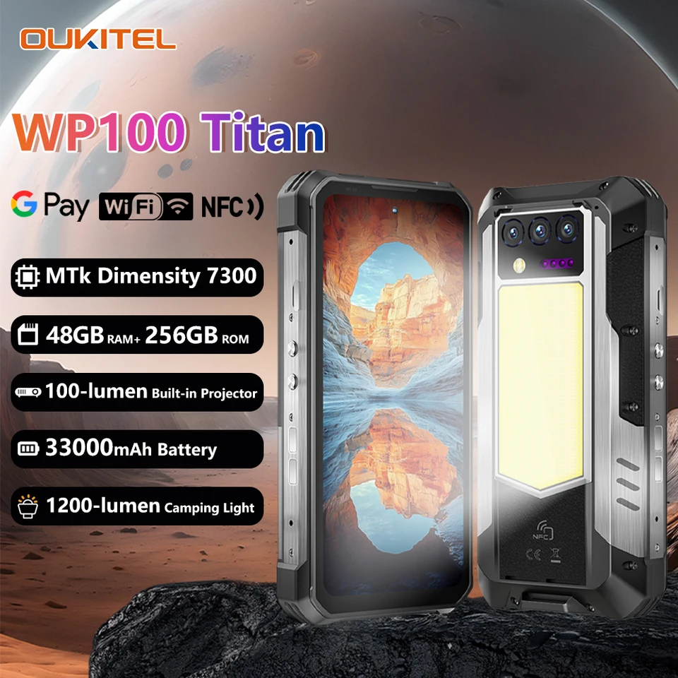 Oukitel wp100 titan 5g telefone robusto 16gb + 512gb 33000mah 66w